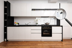 Tempered Glass magnetic and non magnetic splashback in wide-format: White wood surface