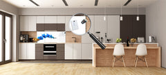 Tempered Glass magnetic and non magnetic splashback in wide-format: Blue orchid on white