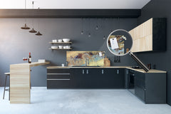 Glass kitchen panel with and w/o stainless steel back-coating: Winding river abstract photography