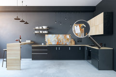 Glass kitchen panel with and w/o stainless steel back-coating: The structure precious stone