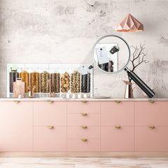 Glass kitchen panel with and w/o stainless steel back-coating: Assorted of spice bottles