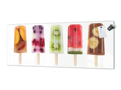Glass kitchen panel with and w/o stainless steel back-coating: Fruit icecreams