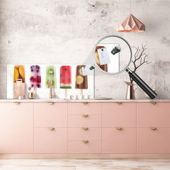 Glass kitchen panel with and w/o stainless steel back-coating: Fruit icecreams