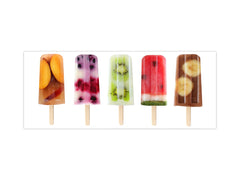 Glass kitchen panel with and w/o stainless steel back-coating: Fruit icecreams