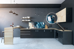 Glass kitchen panel with and w/o stainless steel back-coating: Paint in the water