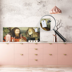 Glass backsplash w/ and w/o metal sheet backing with magnetic properties: The Temptation of St. Anthony by Hieronymus Bosch