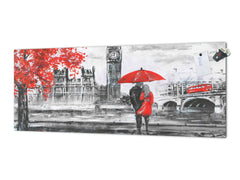 Glass backsplash w/ and w/o metal sheet backing with magnetic properties: London street with Big Ben