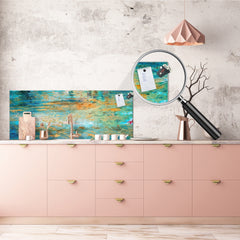 Glass backsplash w/ and w/o metal sheet backing with magnetic properties: Oil painting on canvas