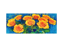 Glass backsplash w/ and w/o metal sheet backing with magnetic properties: Bouquet of yellow roses - Van Gogh imitation
