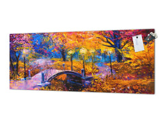 Glasrückwand mit und ohne Metallblechrückwand mit magnetischen Eigenschaften: Herbstbrücke