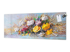 Large format horizontal backsplash - magnetic and non magnetic tempered glass: Painted flower pots