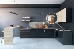 Large format horizontal backsplash - magnetic and non magnetic tempered glass: Rusted texture