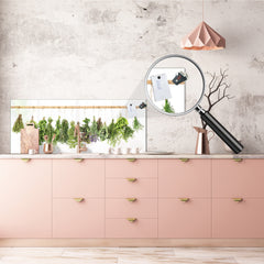 Large format horizontal backsplash - magnetic and non magnetic tempered glass: Hanging Fresh herbs