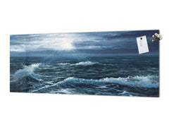 Glass splashback with metal backing in wide format - Kitchen tempered glass panel: Ocean waves painting