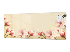 Glass splashback with metal backing in wide format - Kitchen tempered glass panel: Magnolia flowers Vector