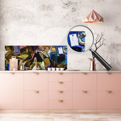 Glass splashback with metal backing in wide format - Kitchen tempered glass panel: Picasso style abstract