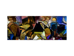 Glass splashback with metal backing in wide format - Kitchen tempered glass panel: Picasso style abstract