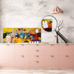 Glass splashback with metal backing in wide format - Kitchen tempered glass panel: Picasso applied to Kandinsky style
