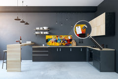 Glass splashback with metal backing in wide format - Kitchen tempered glass panel: Picasso applied to Kandinsky style
