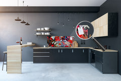 Glass splashback with metal backing in wide format - Kitchen tempered glass panel: Abstract - Picasso and Kandinsky mix