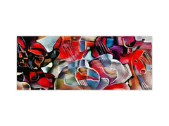 Glass splashback with metal backing in wide format - Kitchen tempered glass panel: Abstract - Picasso and Kandinsky mix