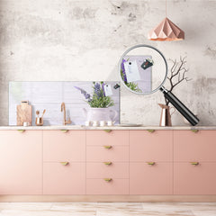 Stunning glass wall art - Wide format backsplash with w/ & w/o stainless steel back: Flower on white background