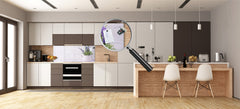 Stunning glass wall art - Wide format backsplash with w/ & w/o stainless steel back: Flower on white background