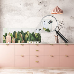 Stunning glass wall art - Wide format backsplash with w/ & w/o stainless steel back: Treeline from leaves