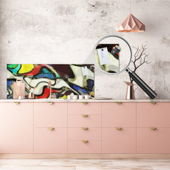 Stunning glass wall art - Wide format backsplash with w/ & w/o stainless steel back: Mondrian style painting