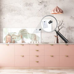 Stunning glass wall art - Wide format backsplash with w/ & w/o stainless steel back: Half-Moon fighting fish in white