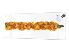 Stunning glass wall art - Wide format backsplash with w/ & w/o stainless steel back: Half-Moon fighting fish in orange
