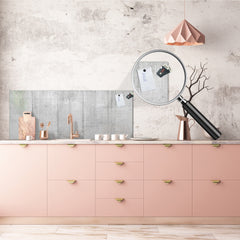 Wide-format tempered glass kitchen wall panel with metal backing - and without: Concrete wall texture