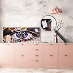 Wide-format tempered glass kitchen wall panel with metal backing - and without: Magic eye - oil on canvas