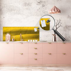 Wide-format tempered glass kitchen wall panel with metal backing - and without: Wavy fields in spring