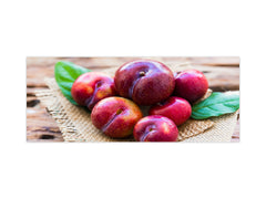 Wide-format tempered glass kitchen wall panel with metal backing - and without: Plums in pyramid