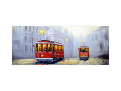 Wide-format tempered glass kitchen wall panel with metal backing - and without: Tram in Lisbon