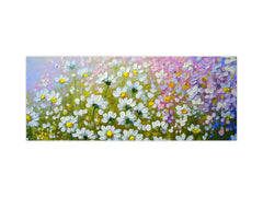 Wide format Wall panel with magnetic and non-magnetic metal sheet backing: Fresh flowers oil on canvas