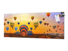Toughened printed glass backsplash - Wide format steel coated wall glass backsplash: Hot air balloons festival