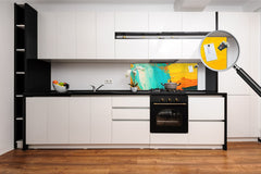 Toughened printed glass backsplash - Wide format steel coated wall glass backsplash: Abstract oil art
