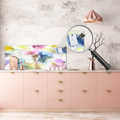 Spritzschutz aus gehärtetem, bedrucktem Glas – Breitformatiger Spritzschutz aus stahlbeschichtetem Glas: Aquarellblumen