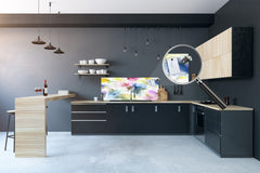 Spritzschutz aus gehärtetem, bedrucktem Glas – Breitformatiger Spritzschutz aus stahlbeschichtetem Glas: Aquarellblumen