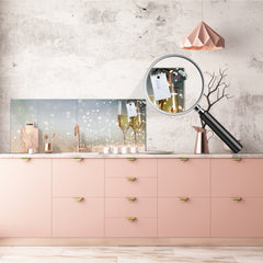Toughened printed glass backsplash - Wide format steel coated wall glass backsplash: New Years Eve celebration