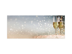 Toughened printed glass backsplash - Wide format steel coated wall glass backsplash: New Years Eve celebration