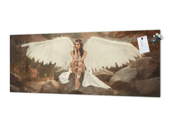 Toughened printed glass backsplash - Wideformat steel coated wall glass splashback: White archangel descended from heaven