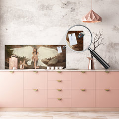 Toughened printed glass backsplash - Wideformat steel coated wall glass splashback: White archangel descended from heaven