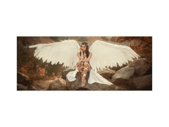 Toughened printed glass backsplash - Wideformat steel coated wall glass splashback: White archangel descended from heaven