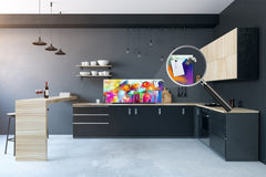 Toughened printed glass backsplash - Wideformat steel coated wall glass splashback: Oil painting of flowers