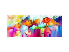 Toughened printed glass backsplash - Wideformat steel coated wall glass splashback: Oil painting of flowers