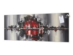 Toughened printed glass backsplash - Wideformat steel coated wall glass splashback: City landscape in dark