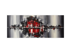 Toughened printed glass backsplash - Wideformat steel coated wall glass splashback: City landscape in dark